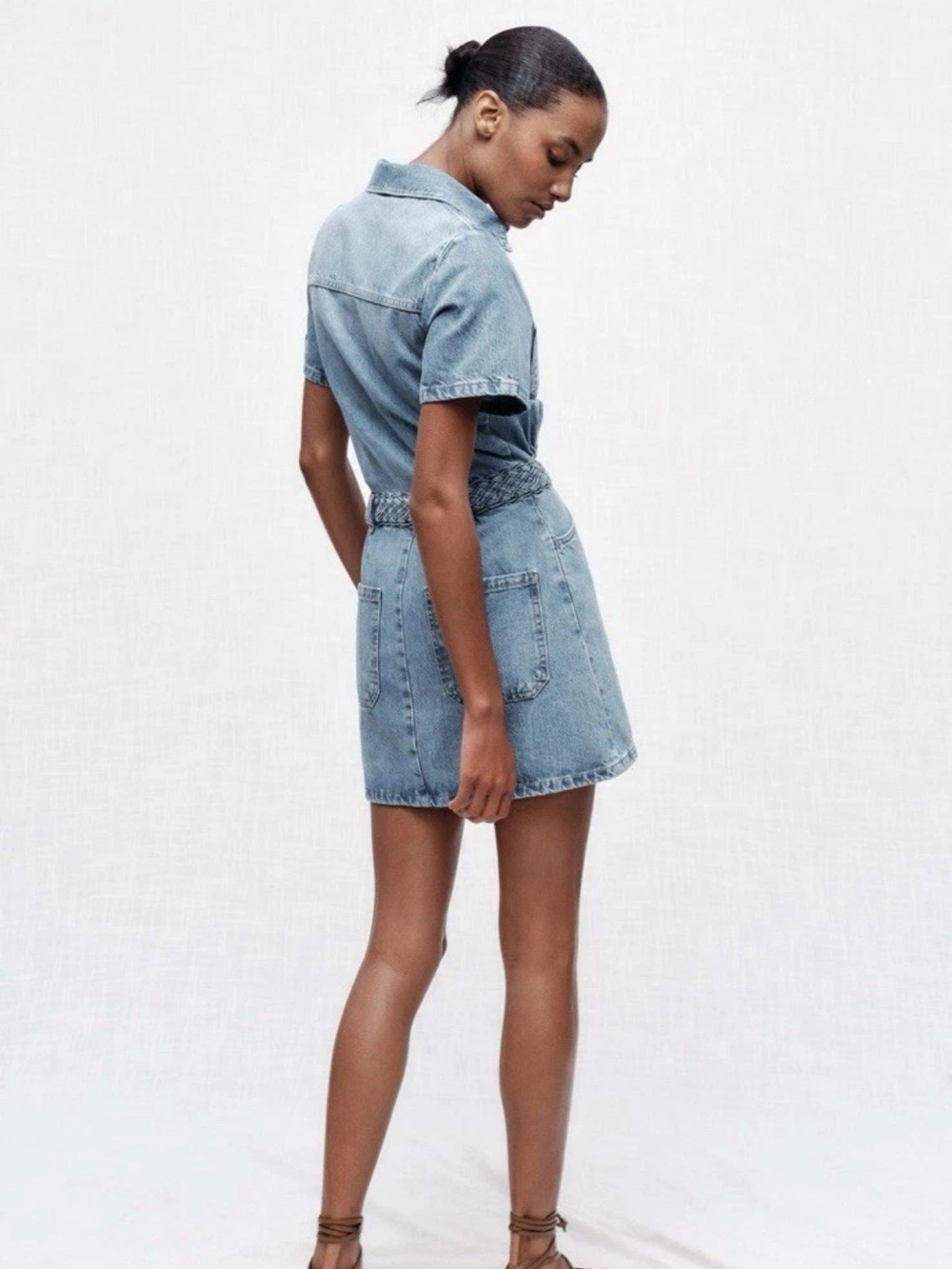 ZARA SS24 COTTON DENIM Z1975 MINI MID BLUE SHIRTDRESS - Picture 2 of 10